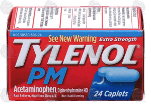 Tylenol PM extra strength, acetaminophen, pain reliever, nighttime sleep aid, 24 caplets 24 count