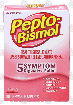 Pepto-bismol protective coating action relief of stomach indigestion chewable caplets 30 count