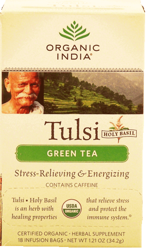 Organic India Tulsi green tea, holy basil, stress-relieving & energizing, contains caffeine, 18-infusion bags 1.21 ounce