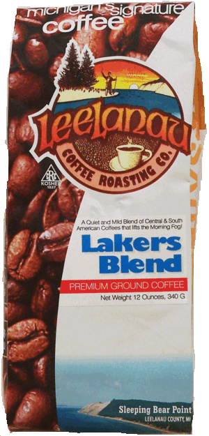 Leelanau Coffee Roasting Co. Lakers Blend premium ground coffee, a quiet and mild blend of central & south american coffees 12 ounce