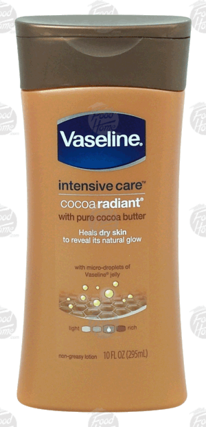 Vaseline intensive care cocoa radiant; with pure cocoa butter, non-greasy lotion with micro-droplets of vaseline jelly 10 fluid ounce
