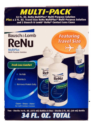 Bausch & Lomb Renu cleans, rinses, stores for sot contact lenses, fresh lens comfort, 3 pack 34 fluid ounce
