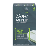 Dove Men + Care body + face bar, 1/4 moisturizing cream, extra fresh 6 pack