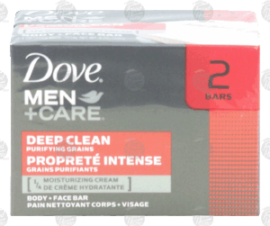 Dove Men + Care body + face bar, deep clean, 1/4 moisturizing cream 2 pack