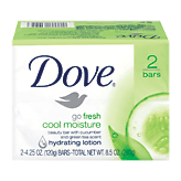 Dove go fresh beauty bar, cool moisture, cucumber & green tea scent, 1/4 moisturizing cream 2 count