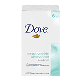 Dove unscented hypo-allergenic beauty bar, sensitive skin 6 count