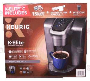 Keurig K-Elite C single serve coffee maker; 15 K-Cup Pds, water filter, reusable coffee filter 1 count