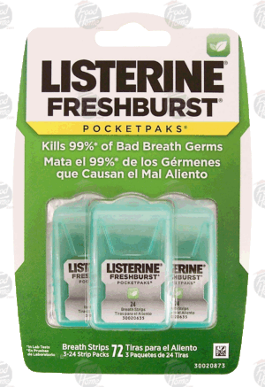 Listerine Freshburst pocketpaks, breath strips, 3-24 strip packs 72 count