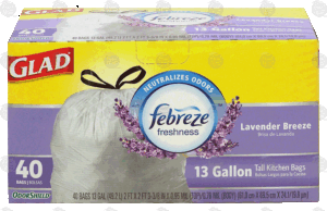 Glad Odor Shield 13 gallon tall kitchen bags with febreze freshness, lavender breeze scent 40 count