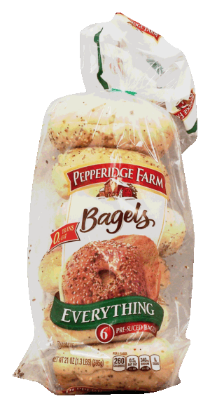 Pepperidge Farm everything pre-sliced bagels, 6-count 21 ounce