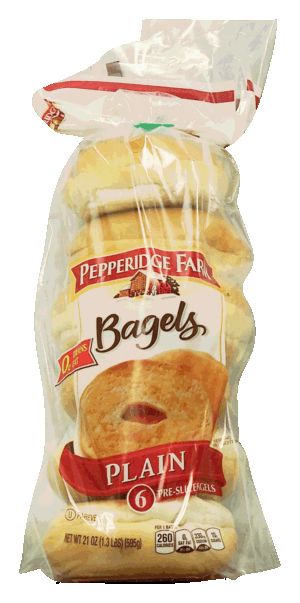 Pepperidge Farm plain pre-sliced bagels, 6-count 21 ounce