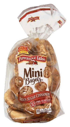 Pepperidge Farm brown sugar cinnamon mini bagels, pre-sliced, 12-count 17 ounce