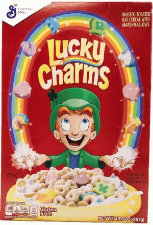 General Mills Lucky Charms frosted toasted oat cereal with marshmallows, box 10.5 ounce