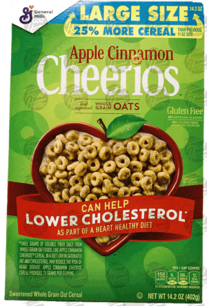 Cheerios Large Size apple cinnamon sweetened whole grain oat cereal, box 14.2 ounce