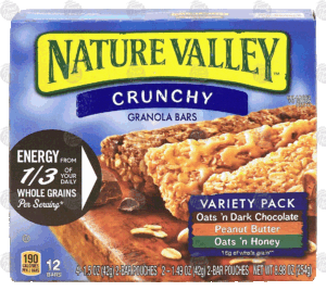Nature Valley Crunchy granola bars, variety pack, oats 'n dark chocolate, peanut butter, oats 'n honey, 2-bar pouches 12 count
