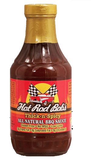 Hot Rod Bob's thick-n-spicy, all natural bbq sauce, gluten free, no msg, low carbs 18 ounce