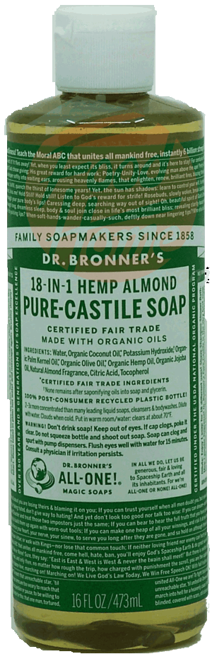 Dr. Bronner's Magic Family Soapmakers 18-in-1 hemp almond pure-castile soap 16 fluid ounce