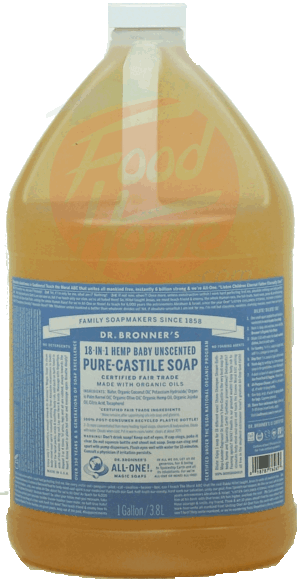 Dr. Bronner's Magic Family Soapmakers 18-in-1 hemp baby unscented pure-castile liquid soap 1 gallon