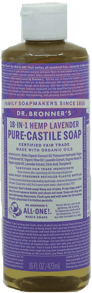 Dr. Bronner's Magic Family Soapmakers 18-in-1 hemp lavender pure-castile soap 16 fluid ounce
