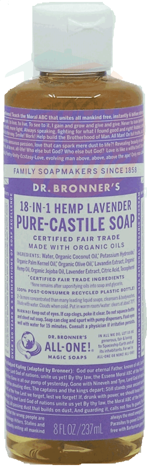 Dr. Bronner's Magic Family Soapmakers 18-in-1 hemp lavender pure-castile liquid soap 8 fluid ounce