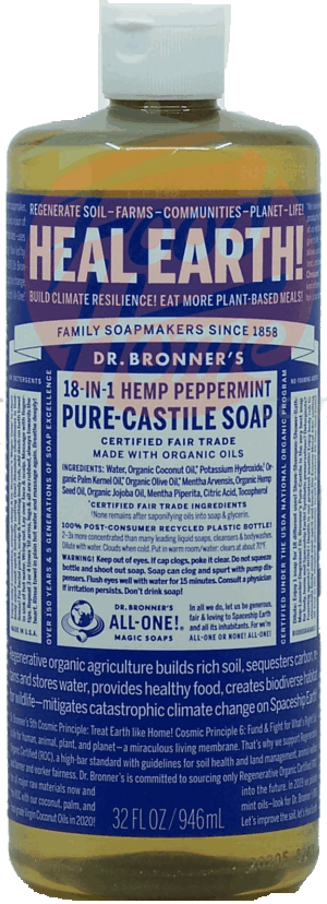 Dr. Bronner's Magic Heal Earth! 18-in-1 hemp peppermint pure-castile liquid soap 32 fluid ounce