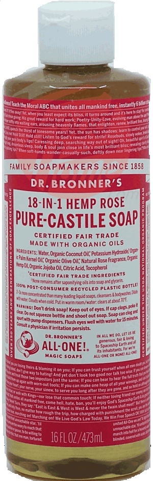 Dr. Bronner's Magic Family Soapmakers 18-in-1 hemp rose pure-castile soap 16 fluid ounce