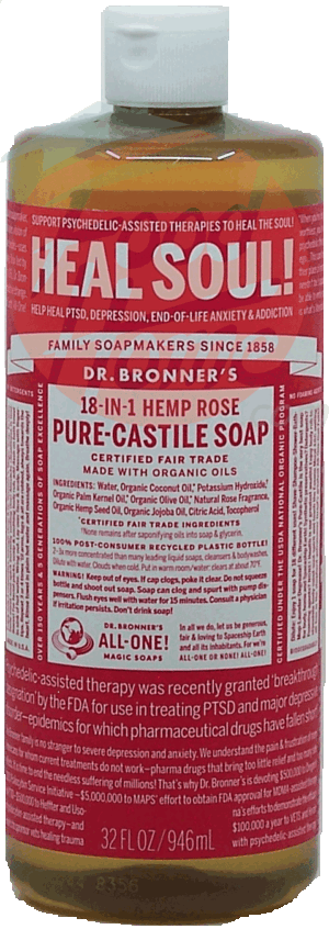 Dr. Bronner's Magic Heal Soul! pure-castile soap, 18-in-1 hemp rose, liquid 32 fluid ounce