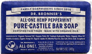 Dr. Bronner's Magic pure-castile bar soap, all-one hemp peppermint 5 ounce