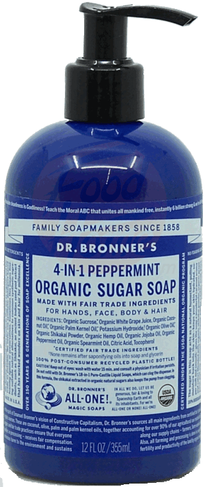 Dr. Bronner's Magic Family Soapmakers 4-in-1 peppermint organic sugar soap 12 fluid ounce