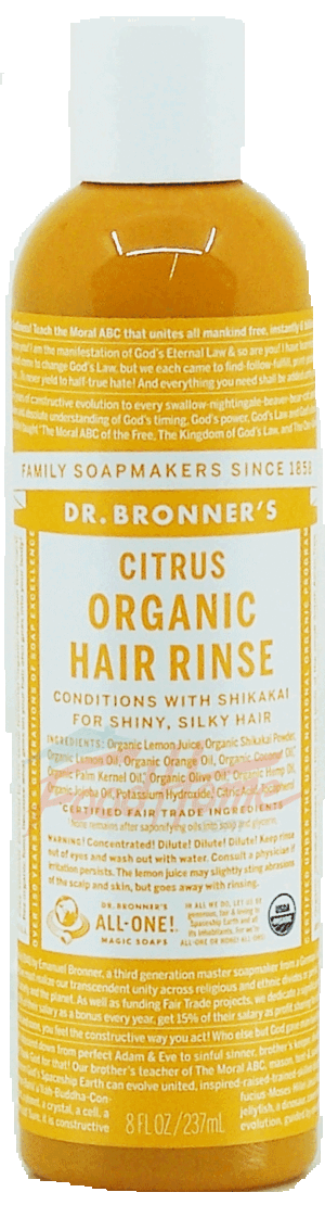 Dr. Bronner's Magic Family Soapmakers citrus organic hair rinse, conditions with shikakai 8 fluid ounce