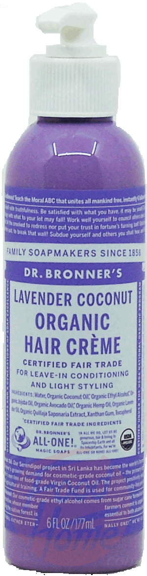 Dr. Bronner's Magic Family Soapmakers lavender coconut organic hair creme for leave-in conditioning and light styling 6 fluid ounce