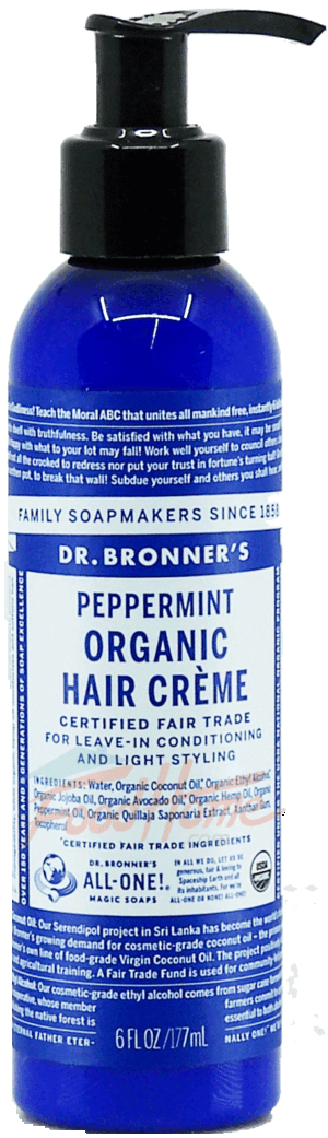 Dr. Bronner's Magic Family Soapmakers peppermint organic hair creme for leave-in conditioner 6 fluid ounce