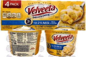 Velveeta Shells & Cheese 2% milk cheese, 1/2 the fat, microwaveable shell pasta & cheese sauce 4 pack