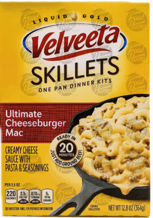 Kraft Velveeta cheesy skillets dinner kit, ultimate cheeseburger mac; cheese sauce, pasta & seasoning 12.86 ounce