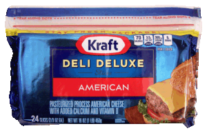Kraft Deli Deluxe slices, pasteurized process american cheese with added calcium and vitamin, 24 slices 16 ounce