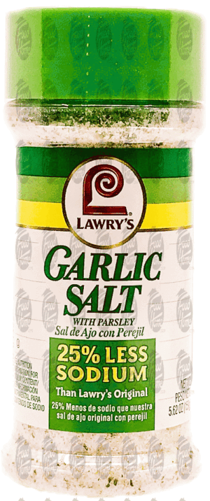 Lawry's garlic salt with parsley, 25% less sodium 5.62 ounce