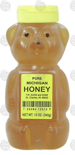 T.M. Klein and Sons Pure Michigan honey, bear shape bottle 12 ounce