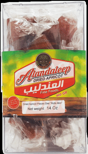 Alandaleep dried apricot candy pieces, diet, rolls mini 14 ounce