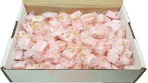 Master Delight nougat with pistachios rose colored candy, individually wrapped 8 pound