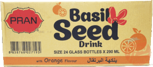 Pran basil seed drink with orange flavor, 9.8-fl. oz. glass bottles 24 pack