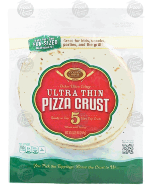 Golden Home Bakery Products ultra thin pizza crust made with honey, 5-count 8.75 ounce