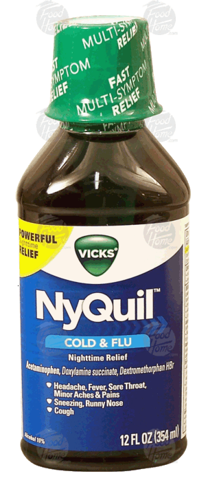 Vicks NyQuil cold & flu nighttime relief liquid, acetaminophen, doxylamine, dextromethorphan 12 fluid ounce