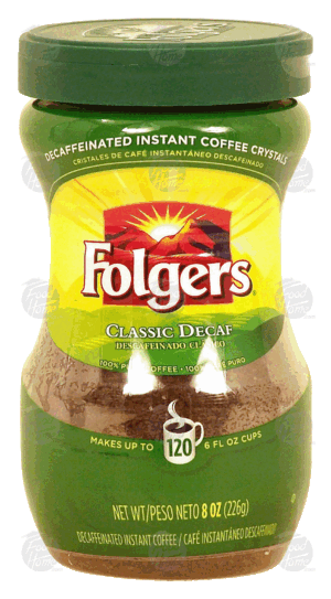 Folgers instant coffee crystals, classic decaf, 120 6 fl oz servings 8 ounce