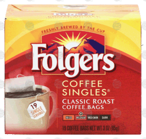 Folgers Singles classic roast coffee bags, 19-bags 3 ounce