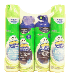 Scrubbing Bubbles 2 bathroom grime fighter, removes soap scum, 25-oz; 2 mega shower foamer bathroom cleaner 20-oz. 4 pack