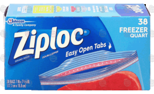 Ziploc double zipper quart size freezer bags, easy open tabs, 7 in x 7-7/16 in 38 count