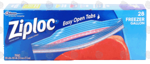 Ziploc double zipper gallon size freezer bags, easy open tabs, 10 9/16 in x 10 3/4 in 28 count