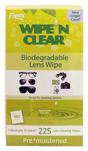 Flents Wipe 'N Clear lens wipes, biodegradable, pre-moistened, individually wrapped, not for contact lenses 225 count