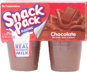 Snack Pack chocolate pudding, 4 3.25-oz. cups. 13 ounce