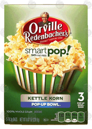 Orville Redenbacher's Smart Pop! kettle korn slightly sweet slightly salty, microwave popcorn, 94% fat free, 3-pk 8.07 ounce